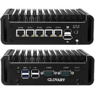 Glovary Firewall Mini PC J6413 4 Core, 5 x i226V 2.5GbE LAN OPNsense Router Micro Appliance, Barebone, AES-NI, Fanless Industrial Computer Hardware, 2 x DDR4, 2 x RS232 COM, 2 x SATA3.0, 3 Display