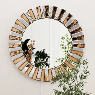 XL Wandspiegel - Runder Dekospiegel - 80x80 cm - Für Flur, Diele und Bad - Glas - Moderne Wanddekoration - Silber