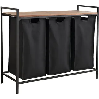 Relaxdays Wäschesammler mit 3 ausziehbaren Wäschekörben, mit Ablage, HBT 72x92,5x33 cm, Wäschekorb Metall, braun/schwarz