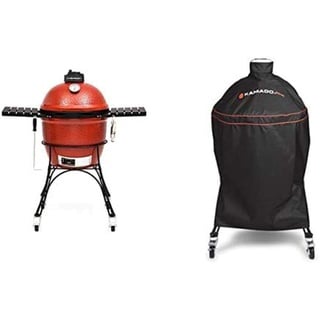 Kamado Joe - Klassisch Joe I 18-Zoll-Holzkohlegrill in Rot mit Wagen, Seitenablagen, Grillzange und Aschenbecher + KJ-GC23BWFS Grillabdeckung, schwarz