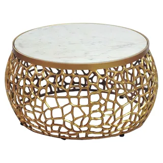 Couchtisch Marmor Gold rund 60 cm mit Aluminiumgestell von Wohnling - Gold