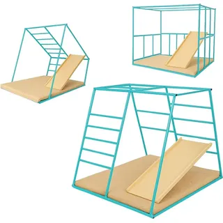Spielplatz indoor, Klettergerüst aus Metal für Kinder, Kinderrutsche, Sprossenwand, Kletterwand, Klettergerüst Kinderzimmer - Türkis
