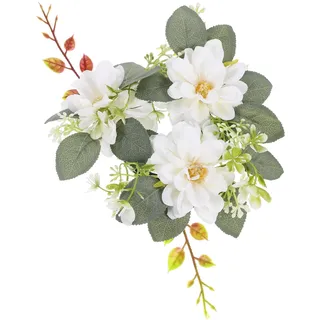 Blumenkranz Kerzenring für Stabkerzen aus Kunststoff, Weiß | Festliche Tischdekoration für Hochzeit und Party, Künstliche Blumen, Pflegeleicht, Langlebig, Schön