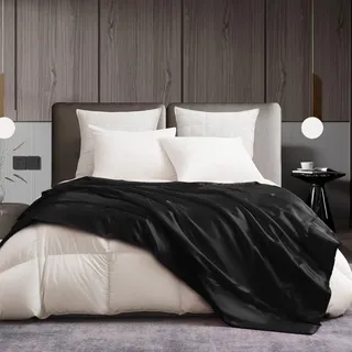 Gezu Kuscheldecke Wohndecke Satin Decke 220x 240 Schwarz Satin Sofadecke Kühlende Seidige Seide Sommerdecke Leicht Weich Luxus Glänzend Tagesdecke für Bett Sofa Couch Schlafzimmer Büro Reisen
