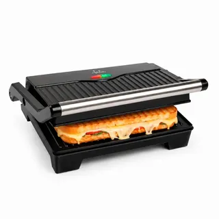 JATA JEGR1107 Elektrogrill und Grill mit antihaftbeschichteten Grillplatten, 22,8 x 14,5 cm, für alle Arten von Lebensmitteln, Deckel schwenkbar, Öffnung 180°, 1000 W