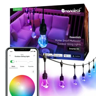 Nanoleaf Smart LED Lichterkette Außen 15m Starter Kit - 20 dimmbare RGBICW Gem Glühbirnen, IP65 wasserdicht, WLAN Kontrolle mit App und Stimme (Matter Alexa Siri Apple Google Home) Balkon Garten Party