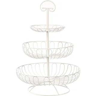 Juvale Obst-Etagere 3-Stöckig aus Metall mit Griff, Dekorativer Obstkorb, Weiß, 46 cm hoch