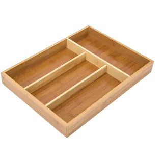 Relaxdays Besteckkasten aus Bambus HxBxT: ca. 4 x 25 x 34cm Besteckeinsatz mit 4 Fächern als Küchenorganizer und Schubladeneinsatz pflegeleichter Schubladenkasten für Besteck Organizer aus Holz, natur