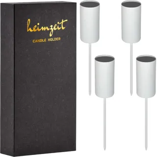 heimzeit Kerzenhalter zum Stecken für Stabkerzen Ø22 mm und Tischkerzen aus Metall [4 Stück, Rund] Farbe: Weiß, Stilvolles Design, Kerzenstecker Adventskranz für eine Elegante Raumdekoration