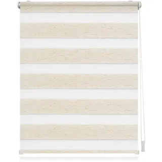 Lichtblick Doppelrollo Blickdicht ohne Bohren Natur 50 cm x 150 cm (B X L) | Duo Rollo, Rollos für Fenster ohne Bohren, Doppelrollo Klemmfix ohne Bohren, Streifen, Klemmträger-Montage, Sichtschutz