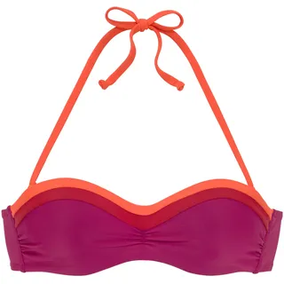 Bügel-Bandeau-Bikini-Top S.OLIVER "Yella", Damen, Gr. 36, Cup C, bunt (berry, orange), Recycling-Polyamid, kontrastfarbene Details, unifarben, Bikini-Oberteile Bügel-Bandeau-Bikini-Top, mit kontrastfarbenen Details
