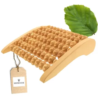 HOFMEISTER® Fußmassageroller Holz – Fußmassagegerät aus geölter Buche mit asymmetrischen Rollen für beide Füße, 27,5 x 26 x 6,5 cm, Handarbeit (1 Stück)