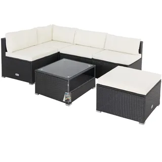 Polyrattan Ecklounge Schwarz/Creme dicke Rückenpolster