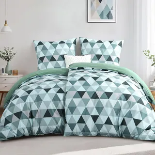 RUIKASI Bettwäsche 135x200 4teilig Grün - Bettbezüge 135 x 200 2er Set mit Dreieck, Bettwäsche-Sets 135x200cm aus Mikrofaser mit Reißverschluss Weich und Bügelfrei