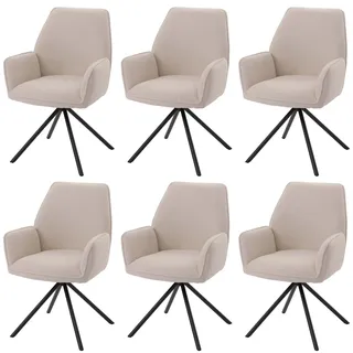 Mendler 6er-Set Esszimmerstuhl HWC-G67, Küchenstuhl Stuhl Armlehne, drehbar Auto-Position, Stoff Bouclé MVG ~ creme