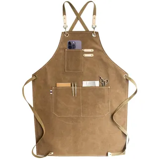 Carrotez Kochschürze, Wassertropfenresistent, Baumwoll-Leinen, Kreuzrücken, verstellbare Schürze, M-XXL