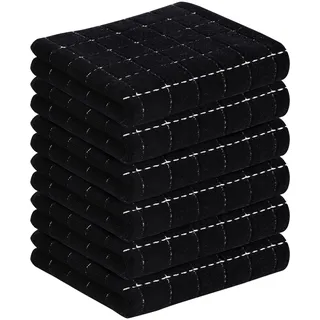 Homaxy Küchentücher aus 100% Baumwoll-Frottee (Schwarz, 33 x 71,1 cm), Kariertes Design, weiche und super saugfähige Geschirrtücher, 6 Stück