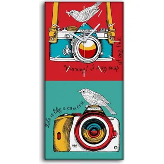 Wandbild Leinwand Bilder mit Uhr 30x60 Poster im Stil einer Pop Kunst Kamera - weiße Hände - Weiß
