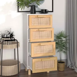 vidaXL Sideboard Weiß 40x30x90 cm Massivholz Kiefer und Natur-Rattan - Weiß