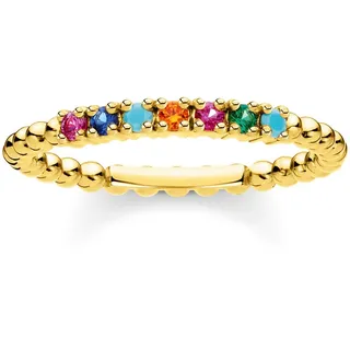 Fingerring THOMAS SABO "Kugeln mit Steinen" Gr. 52, gold (gelbgoldfarben, mehrfarbig), Fingerringe, Damen, 52, Silber 925 (recycelt), 2mm, Fingerring, mit Glas-Keramik Stein, Korund, Zirkonia (synth.)