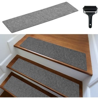 cocofy Treppenstufen Matten modern 15er Set, 75x20 cm groß Filz selbstklebend | Stufenmatten innen 15 Stück Teppich Treppenstufen Treppenteppich selbstklebend Treppen Teppichstufen Stufenteppich, grau