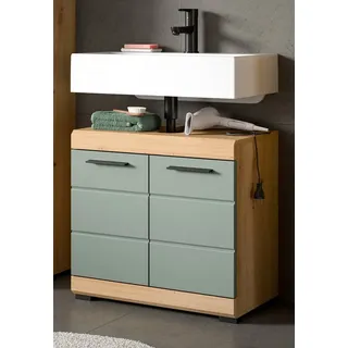 inn.furn Waschbeckenunterschrank Shawn in Salbei grün und Eiche, 60 cm - Grün, Naturbelassen
