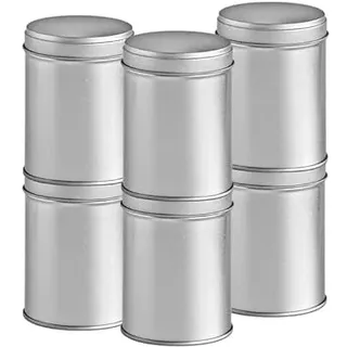 Rimoco 6er Pack große Gewürzdosen stapelbar mit extra Aromadeckel inkl. 6 Etiketten + 2 Streueinsätze | Höhe: ca. 9 cm, Ø ca. 6.4 cm | Dosen Material: Weißblech | BPA-frei und lebensmittelecht