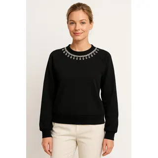 Sweatshirt ONLY "ONLJETT L/S O-NECK EMB. BOX SWT", Damen, Gr. S, schwarz (schwarz detail:embellishment), Sweatware, Obermaterial: 60% Baumwolle, 40% Polyester, unifarben, Rundhals, Sweatshirts Sweatshirt