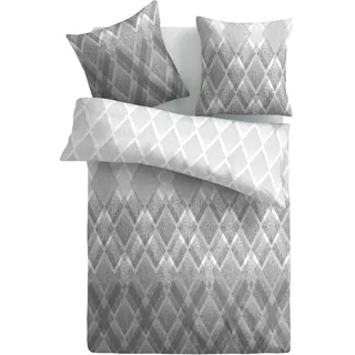 Bettwäsche 2-tlg. ( Raute Grau ) 100% Satin Baumwolle, 135x200cm und 80x80cm Set, kuschelig weicher Bettbezug - mit Reißverschluss - Grau