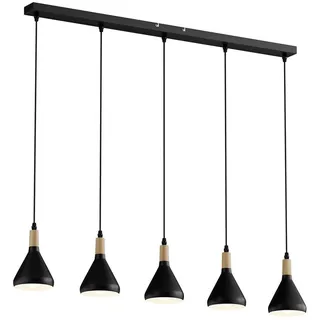 Lindby LED Esstisch Pendelleuchte schwarz, Hängelampe Metall Holz 5x 4W E14 (austauschbar) warmweiß (3.000K) Hängeleuchte