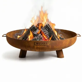 MOODZ Feuerschale 100 cm - Feuerschalen für den Garten - Feuerstelle Outdoor & Feuertonne - Feuerschale mit opt. Grillrost aus hochwertigem Cortenstahl - Feuerkorb für den Garten - 100x100x23.5cm