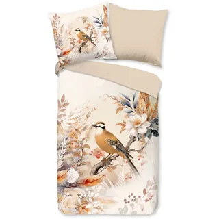 Good Morning Wendebettwäsche »Gloria« 2 Stk. tlg. Baumwolle, Renforcé, Reißverschluss, Wendeoptik, Blumen, Vogel, Natur good morning Sand B/L: cm x cm