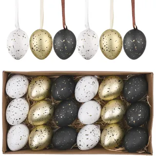 Valery Madelyn 18er Ostereier zum Aufhängen für Osterdeko,4cm Modern künstliche mini Ostereier für Ostern Deko,Schwarz Gold Ornament für Osterkörbchen Frühlingsdeko,Ostern Geschenke Kinder