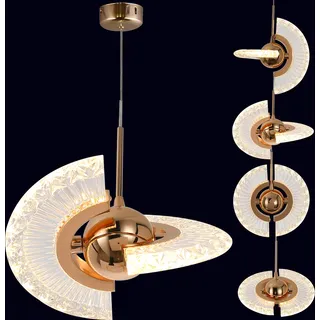 Kristall Hängeleuchte Moderne Hängelampe Led Pendelleuchte Für Küche Schlafzimmer Esszimmer Lampe Hängend Küchenlampe Esszimmerlampe, Farbe:Warmweiß - Gold
