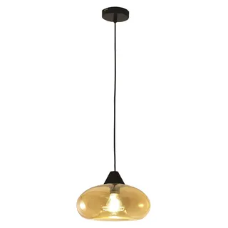 Ela 27 cm Pendelleuchte aus Metall und bernsteinfarbenem, mundgeblasenem Glas, E27-Fassung, modernes und elegantes Design für die Innenbeleuchtung - Gelb