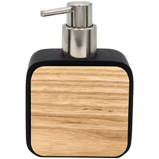 Sadena Seifenspender , Naturfarben, Schwarz, Chromfarben , Holz, Kunststoff , Bambus , 10x14.5x5 cm , Kunststoffpumpe, Spender problemlos zum Nachfüllen , Badaccessoires, Seifenspender