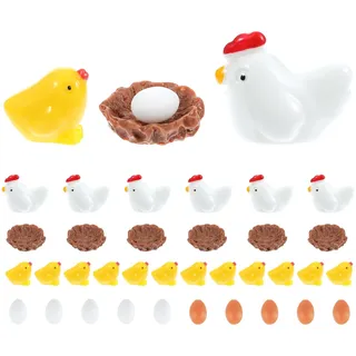 KFHENSOMR 34 Stück Miniatur Hühner Figuren Ostern Henne Küken Ei Harz Mini Ornament Huhn Kleine Figuren Osterdeko Oster Tischdeko Streudeko Ostern Frühling Tiere Garten Dekoration