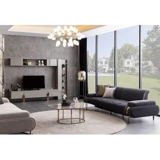 Sideboard Wandschrank Bücherregal Sofa 3 Sitzer Couchtisch Wohnwand Grau - Grau