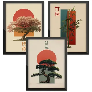 Donari Japan Poster Set – Wandbilder mit asiatischen Motiven | Kyoto, Tokio & traditionelle Kultur | Geschenkidee für Japan-Fans (Set 6 - Bonsai x Bambus, 21x30 cm, Ohne Rahmen)