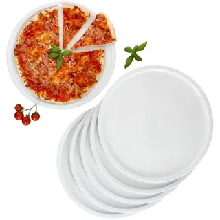 MamboCat 6er Set Bianco Pizzateller XL I Ø 33,5 cm I für 6 Personen I weiße große Pizzateller aus Porzellan I XL-Speiseteller, Servierplatte