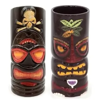 Tiki-Cocktailglas, Krakatoa und Coconut Palm, 70 cl, Tikis, 2 Stück, Keramiktassen, Dekoration, Cocktails, Bar, Set mit 2 Stück, Dekoration, Mixologiegläser