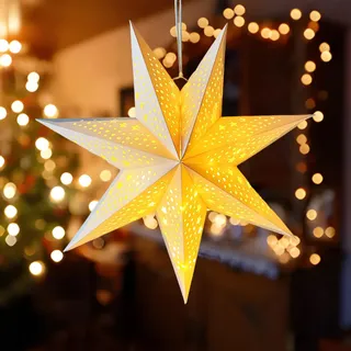 Weihnachtsstern für Innen, 45 cm 3D Faltbarer Papierstern Hängende Weihnachtsstern Beleuchtet, Deko-Stern Beleuchtet aus Papier zum Aufhängen, Weihnachtsdeko Adventsstern mit Lichterkette (Punkte)
