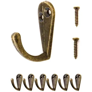 Fuxxer 6x Antik-Haken Garderobenhaken Vintage Messing-Bronze Design inkl. Schrauben