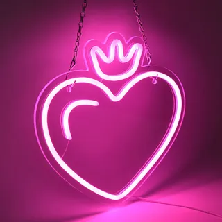 USB LED Neon Wandleuchte, Rosa Kronen Herz Neon Schild Nachtlichter Neonlicht Leuchtreklame für Party Bar Gaming Schlafzimmer Zimmer Wand Deko Kinder Geschenke Mädchen