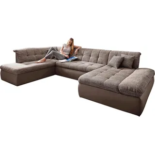DOMO collection Wohnlandschaft »Moric«, U-Form, auch in Cord, Breite 353cm, viel Platz« im XXL-Format, wahlweise mit Bettfunktion und Armlehnenverstellung, inklusive loser Zierkissen, frei im Raum stellbar