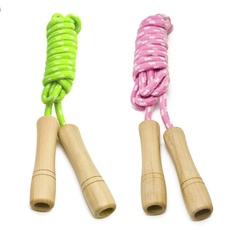 Homello Verstellbare Springseil für Kinder, Springen Seil mit Holzgriff und Baumwollseil, ideal für Fitness Training/Spiel/Fett Brennen Übung - 260cm (Grün + Rosa, 2 Stück)