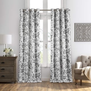 Elrene Avalon Fenstervorhang mit botanischem Blumendruck und Blättermuster, Polyester-Leinen-Mischgewebe, grau, 52" W x 84" L (Pack of 1)