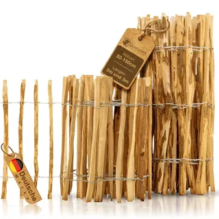 Staketenzaun 80cm hoch x 5m lang ( Lattenabstand 7-9 cm ) · Haselnuss · 14 Größen verfügbar · Gartenzaun Holz · Kastanienzaun - Naturbelassen