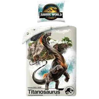 Halantex Jurassic World Kinderbettwäsche – Bettbezug 140 x 200 cm + passender Kissenbezug – 100 % Polyester Mikrofaser – Design Titanosaurus