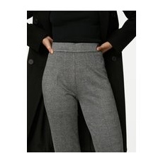 Womens M&S Collection Jersey Checked Straight Leg Trousers - Grey Mix, Grey Mix - 6-REG